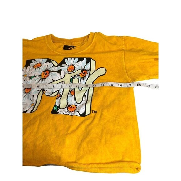 MTV Yellow T-Shirt With Floral Logo Graphic Short Sleeve Casual Tee Women's XS - Picture 6 of 6